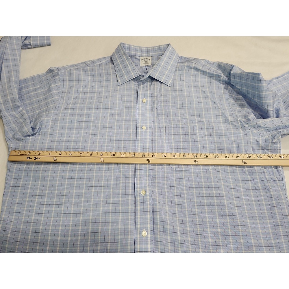 Brooks Brothers Shirt Mens 18-4/5 346 Slim Fit Blue Plaid Long Sleeve Button Up - Picture 8 of 9